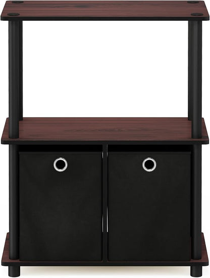 Furinno TURN-N-TUBE Storage Shelves, 3-Tier Toolless Book Shelf with Storage Bins, Display Shelf, for Organization and Storage, Living Room, Garage, Home Office, Dark Cherry
