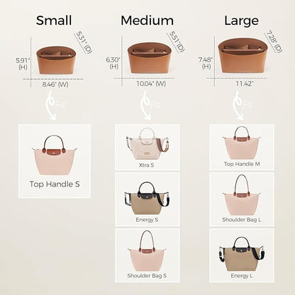 ZTUJO Purse Organizer Insert For Handbags For Le Pliage, Ultra-light Waterproof DupontPaper Upgraded Purse Organizer Insert (Brown, Small)