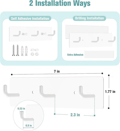 RELBRO Key Holder Wall Mount, Small Metal Self Adhesive Key Rack with 3 Hooks, 2 Installation Options, White