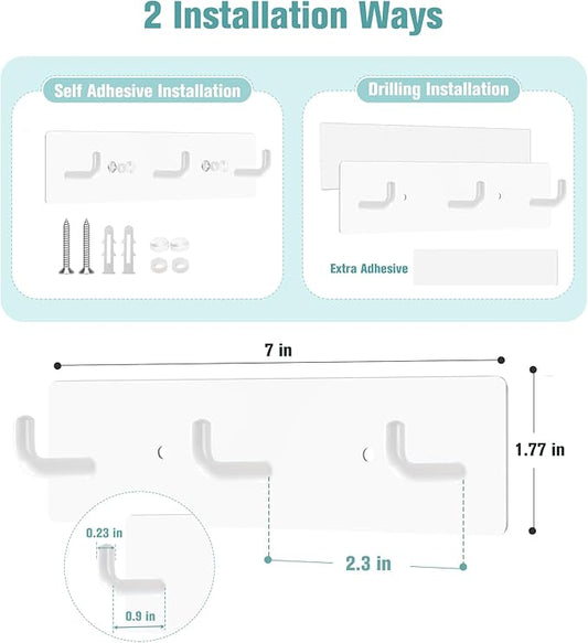 RELBRO Key Holder Wall Mount, Small Metal Self Adhesive Key Rack with 3 Hooks, 2 Installation Options, White