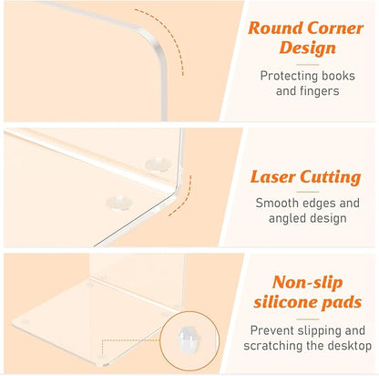 Acrylic Bookends 6 Pcs, Clear Book Ends for Shelves, Transparent Organizer, Holder Stand Decorative, Stoppers for Heavy Duty Books, CD, File, Video Games