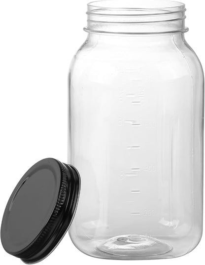 OMNISAFE 32 Ounce Clear Plastic Mason Jars With Screw On Lid, Reusable Empty Jars for Food Storage, Round BPA Free Containers for Sealing, Dry Food, Snacks, Candies, Breakage-proof, (Black - 12 Pack)