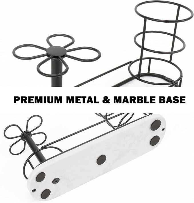 Toothbrush Holder Stand for Bathroom, Metal Toothbrush Organizer with Marble Base, Toothbrush Storage Collection for Family, Suitable for Home Hotel Countertop Vanity (Large, Matte Black)