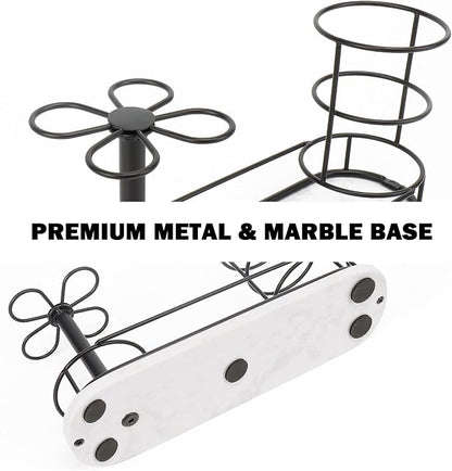 Toothbrush Holder Stand for Bathroom, Metal Toothbrush Organizer with Marble Base, Toothbrush Storage Collection for Family, Suitable for Home Hotel Countertop Vanity (Large, Matte Black)