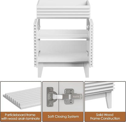 ROOMTEC 24" Bathroom Vanity, Mid-Century Freestanding Bathroom Cabinet Vanity with Storage, Particleboard Frame with Wood Grain Laminate, White(Sink Basin Not Included)