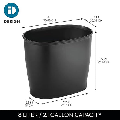 iDesign Slim Plastic Bathroom Trash Can, Small Garbage Bin for Bedroom, Office, Desk, Dorm, Black