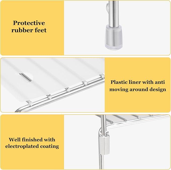Set of 2 Kitchen Cabinet Organizer Shelves, Stackable Organizer and Storage for Cabinet Cupboard, Expandable Shelf Risers Plate Rack with Anti-slip Plastic Liner