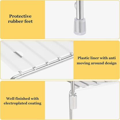 Set of 2 Kitchen Cabinet Organizer Shelves, Stackable Organizer and Storage for Cabinet Cupboard, Expandable Shelf Risers Plate Rack with Anti-slip Plastic Liner