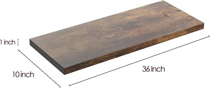 JPND Wall Shelf Set of 2, Rustic Brown Floating Shelves 36 in W x 10 in D x 1 in H, Wooden Floating Wall Shelf with Invisible Brackets for Living Room/Bedroom/Bathroom/Kitchen Storage and Decor