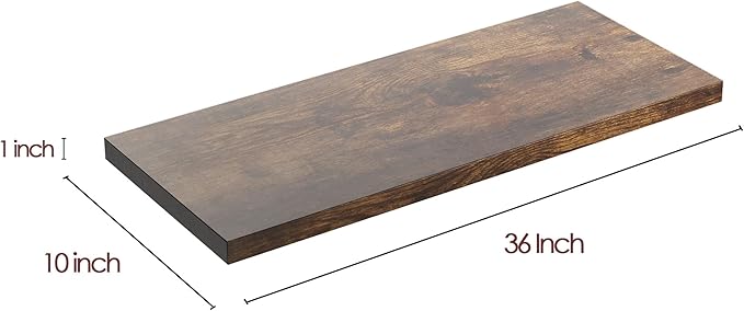 JPND Wall Shelf Set of 3, Rustic Brown Floating Shelves 36 in W x 10 in D x 1 in H, Wooden Floating Wall Shelf with Invisible Brackets for Living Room/Bedroom/Bathroom/Kitchen Storage and Decor