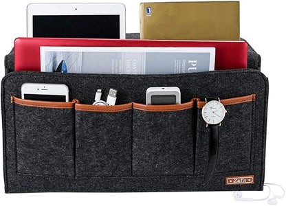 Zafit Bedside Caddy, 7 Pockets Large Size Bedside Organizer Caddy for Magazine Remotes Phone (17.3'' x 18.1'', Dark Grey)