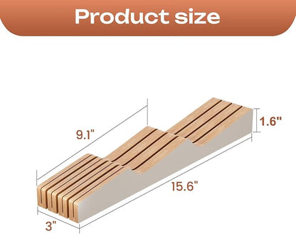In-Drawer Knife Block Organizer - Bamboo Wood Drawer Knife Organizer-Protecting Knife Organizer Block (Not Included) (White, 7 Knives Dock)