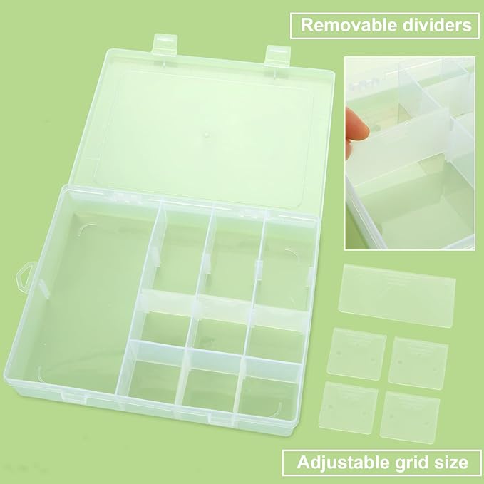 36 Grids Plastic Organizer Box with Dividers - 36 Compartment Organizer, Clear Tackle Box Organizers and Craft Storage with Removable Divider, Fishing Organizer Box (14 Grids - 6PCS)