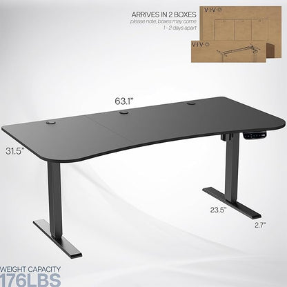 VIVO Electric 63 x 32 in Standing Desk, Touch Screen Adjustment, 220 lb Frame Support, 2E Series, Black Top Black Frame, DESK-KIT-2E1B