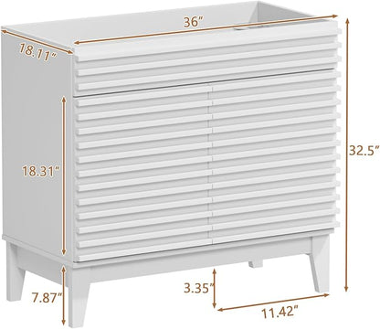 ROOMTEC 36" Bathroom Vanity, Mid-Century Freestanding Bathroom Vanity Cabinet with Storage, Particleboard Frame with Wood Grain Laminate, White(Sink Basin Not Included)