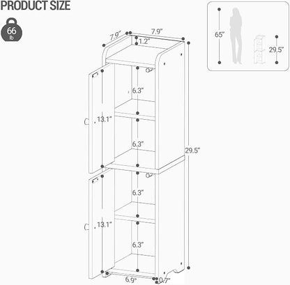 Hzuaneri Bathroom Storage Cabinet, Small Corner Floor Cabinet with 2 Doors and Adjustable Shelf, Narrow Toilet Paper Cabinets, Bathroom Organizer for Small Spaces, 7.9"D x 7.9"W x 29.5"H Rustic Brown