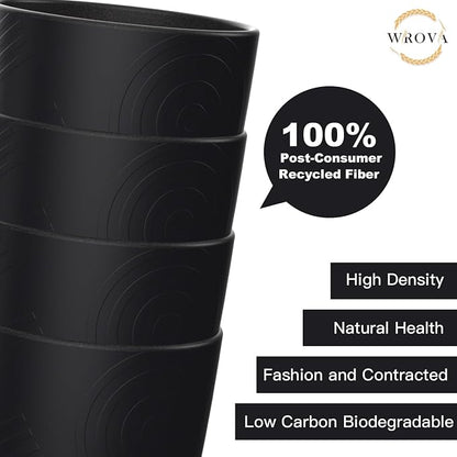 Wrova Wheat Straw Cups 8 PCS Good Alternative to Plastic Reusable Cups 12 oz Unbreakable Drinking Cup Reusable Dishwasher Safe Water Plastic Glasses Pure Black