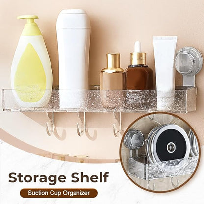 Corrugated Suction Cup Storage Holder, 2026 New Movable Shower Shelf Suction Cup,Shower Caddy Large Capacity Bathroom Organizer,No-Drill Wall-Mounted Storage Shelf (Clear)