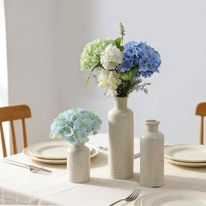 White Ceramic Vase Set of 3, Rustic Vase for Farmhouse Shelves, Ocean Beach Style, Mantle, Fireplace, Coffee Table, Shelf for Living Room