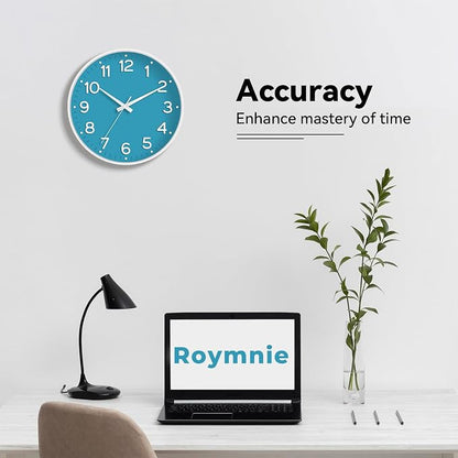 Roymnie Wall Clock, Silent Wall Clocks Battery Operated 8 Inch-Modern Non Ticking Analog Clock Decorative for Kitchen Office Bathroom Bedroom(Blue)