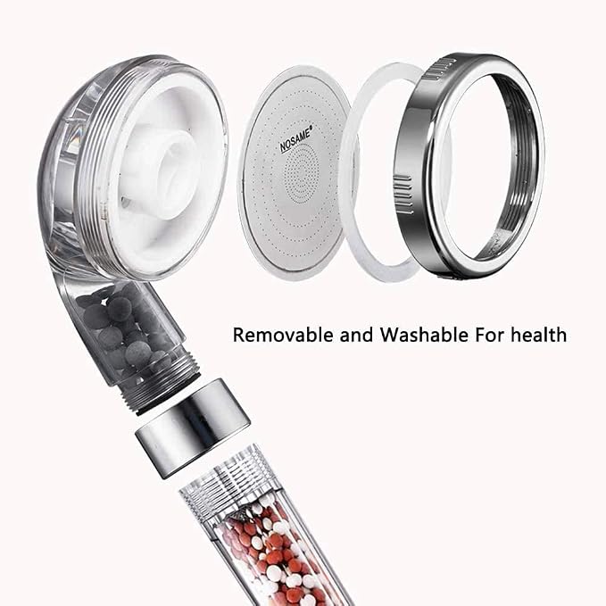 Nosame Shower Head, Filter Filtration High Pressure Water Saving 3 Mode Function Spray Handheld Showerheads for Dry Skin & Hair