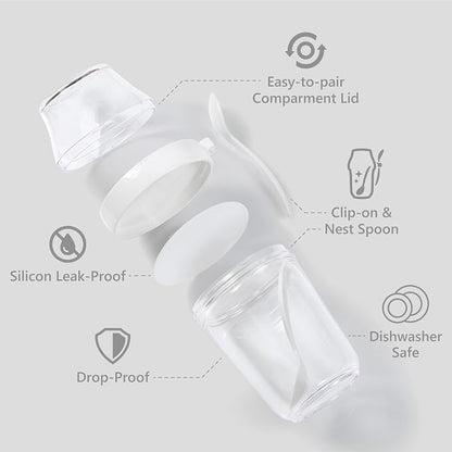 Felli On the Go Yogurt Parfait Snack Cup 12 oz with Spoon & Lid, 100% Leak Proof Granola Holder for To Go Breakfast Cereal Fruit Overnight Oats Container Reusable, Travel Hiking Camping (2, White)