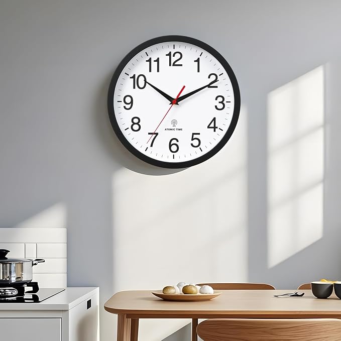 Rohioue Atomic Wall Clock, Modern 12 Inch Battery Operated Wall Clocks, Analog Clock for Living Room, Office, Home, Bedroom, Kitchen, Bathroom(Black)