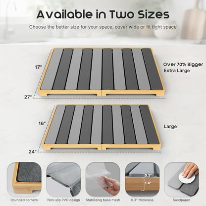 ArtyCozy Extra Large Rollable Stone Drying Mat with Foldable Bamboo Dish Drying Rack for Kitchen Counter, Super Absorbent Diatomaceous Earth and Quick Drying Rack, 27"×17", Dark and Light Grey