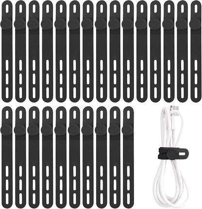 Oligei 25 Pcs Silicone Cable Ties, Cable Ties Reusable, High Elasticity Cord Wraps for Electrical Cords, Cord Organizer for Earphone, Phone Charger(Black)