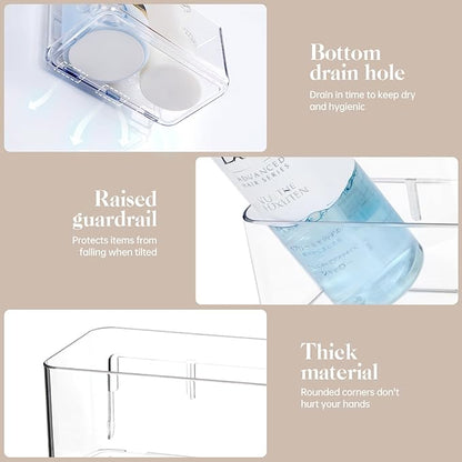 2 Pack Clear Shower Shelf, Adhesive Bathroom Shower Shelves, Wall Mounted Bathroom Shower Organizer, No Drill Shower Shelves with Self Adhesive Tape, Transparent