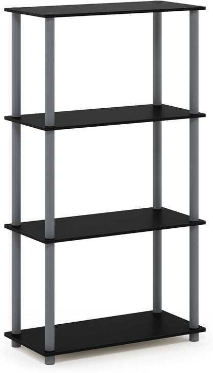 Furinno TURN-N-TUBE Storage Shelves, 4-Tier Toolless Book Shelf, Corner Shelf, Toolless Open Shelves, for Organization and Storage, Living Room, Garage, Home Office, Black