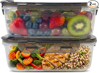 BPA-Free Plastic Airtight Food Storage Containers with Vented Lids, 2-Pack (5.9 Cups Each) for Meal Prep and Leftovers