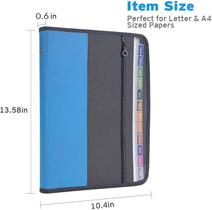 Sooez Accordion File Organizer with Safe Zipper, 12 Pocket Expanding File Folder with Front Pencil Pouch, Portable Monthly Paper Bill Tax Receipt Organizer, School Office Supplies, Letter Size, Blue