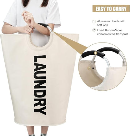 90L Large Laundry Basket, Freestanding Tall Clothes Hamper, Collapsible Laundry Bag, Beige