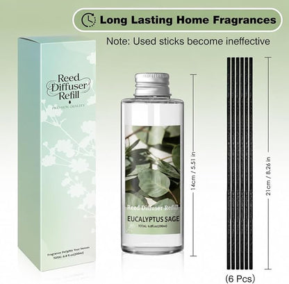 SCENTORINI Reed Diffuser Oil Refill, Eucalyptus Sage Diffuser Oil 6.76 Fl Oz, Natural Scented Essential Oil Refill Long Lasting Summer Home Fragrance for Room Spa Aromatherapy Bathroom Home Decor