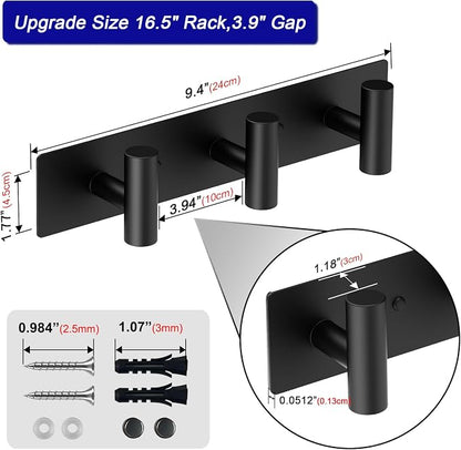 Bntuk Coat Rack Wall Mount - 3 Coat Hooks, Towel Racks for Bathroom Robes Bags Keys, Hat Rack Wall Towel Hooks Organizer (Black)