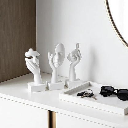 oliruim 3 Pcs Thinker Small Statue Set - White Art Abstract Home Accent Figurines for Decor Woman Apartment Bookshelf Floating Shelf Coffee Table Office Desk Bathroom Counter Decor (3 Pcs White, 6")