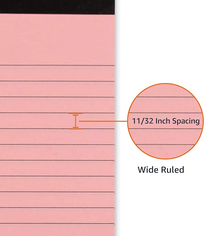 Amazon Basics Wide Ruled 8.5 x 11.75-Inch 50 Sheet Perforated Lined Writing Note Pads, Pack of 72, 300 Count, Multicolor