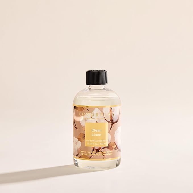 Cocorrína Reed Diffuser Refill Clean Linen 10.14oz (300ml) with 8 Sticks - Premium Long-Lasting Floral Essential Oil, Home Fragrance for Bedroom, Bathroom Home Decor
