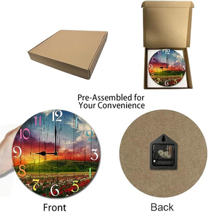 Huashanpo Wall Clock 10 Inch Silent Non Ticking Battery Operated Wooden Modern Office Simple Minimalist Clock Decorative for Kitchen Home Bathroom Living Room