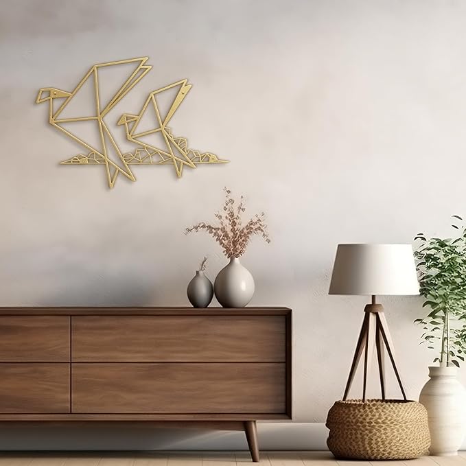 SIGNLEADER Metal Wall Art Decor Origami Birds in Flight Modern Abstract Wall Sculpture Hangings Home Decoration for Living Room, Bedroom, Bathroom, Kitchen, Outdoor - 30" Gold