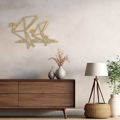 SIGNLEADER Metal Wall Art Decor Origami Birds in Flight Modern Abstract Wall Sculpture Hangings Home Decoration for Living Room, Bedroom, Bathroom, Kitchen, Outdoor - 30" Gold