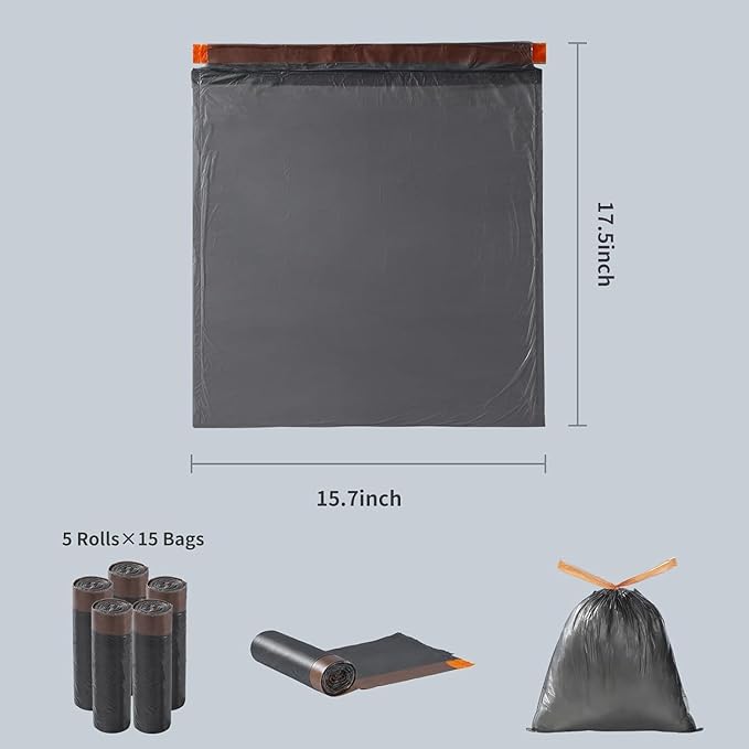 MOPALL Small Trash Bags with Drawstring, 2.6-4 Gallon Bathroom Garbage Bags, 15 Liter Black Waste Basket Liners for Bedroom, Office, Pet & Diaper Pail, Strong & Leak Proof (75 Count, 17.7" x 19.7")