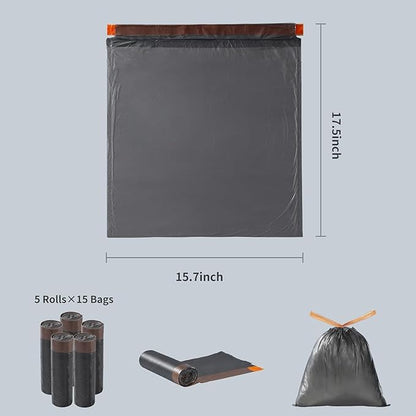 MOPALL Small Trash Bags with Drawstring, 2.6-4 Gallon Bathroom Garbage Bags, 15 Liter Black Waste Basket Liners for Bedroom, Office, Pet & Diaper Pail, Strong & Leak Proof (75 Count, 17.7" x 19.7")