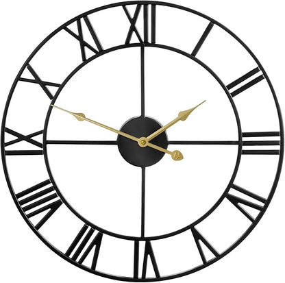 1st owned Large Wall Clock, Metal Retro Roman Numeral Clock, Modern Round Silent Wall Clocks, Easy to Read for Living Room/Home/Kitchen/Bedroom/Office/School Decor (Black, 32 Inch)
