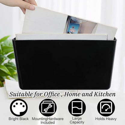 Colarr 8 Pcs Wall File Holder Organizer Plastic Wall Mount Mail Organizer with Screws Single Pocket Hanging Folder Paper Magazine Holder for Walls Office Home Classroom(Black)