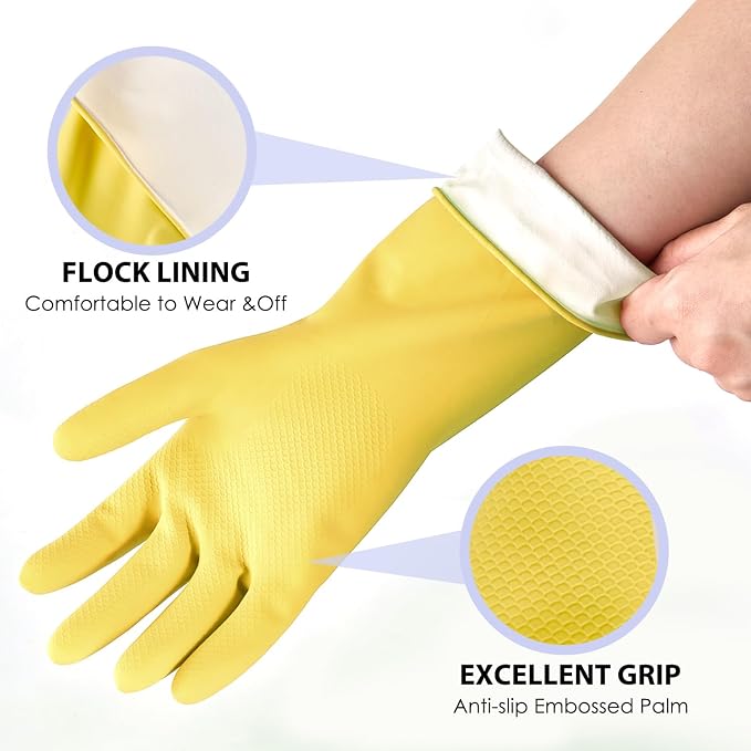 Rubber Kitchen Dishwashing Gloves - 4 Pairs Colorful Reusable Cleaning Gloves for Kitchen Washing Dishes and Household Cleaning (Medium, Yellow+Blue)