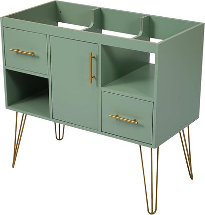Sleek 36'' Green Bathroom Vanity – Modern Freestanding Cabinet with 2 Drawers & Dual Storage Compartments, Perfect for Stylish Bathroom Organization!（NOT Include Basin