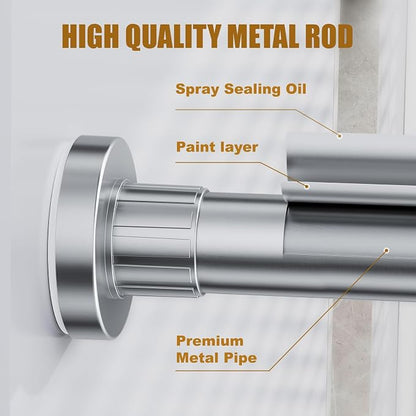 Ausemku Shower Curtain Rod 32-65 Inch Adjustable - 1 Inch Diameter Heavy Duty No drill Spring Tension Shower Rod, Non-Slip Rustproof Telescopic Rod for Bathroom, Nickel