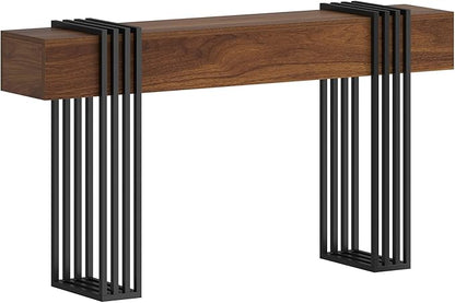 63 Inch Long Console Table, Extra Thick Industrial Sofa Table Behind The Couch Rectangular Entryway Table for Entrance Hallway Living Room, Entire top Board & 4-Pipe Legs, Rustic Brown